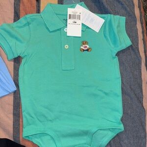 Ralph Lauren Toddler Polo Bodysuit Teal Green with Bear Embroidery